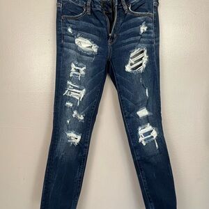 American Eagle Outfitters Dark Blue Distressed Skinny Jeans